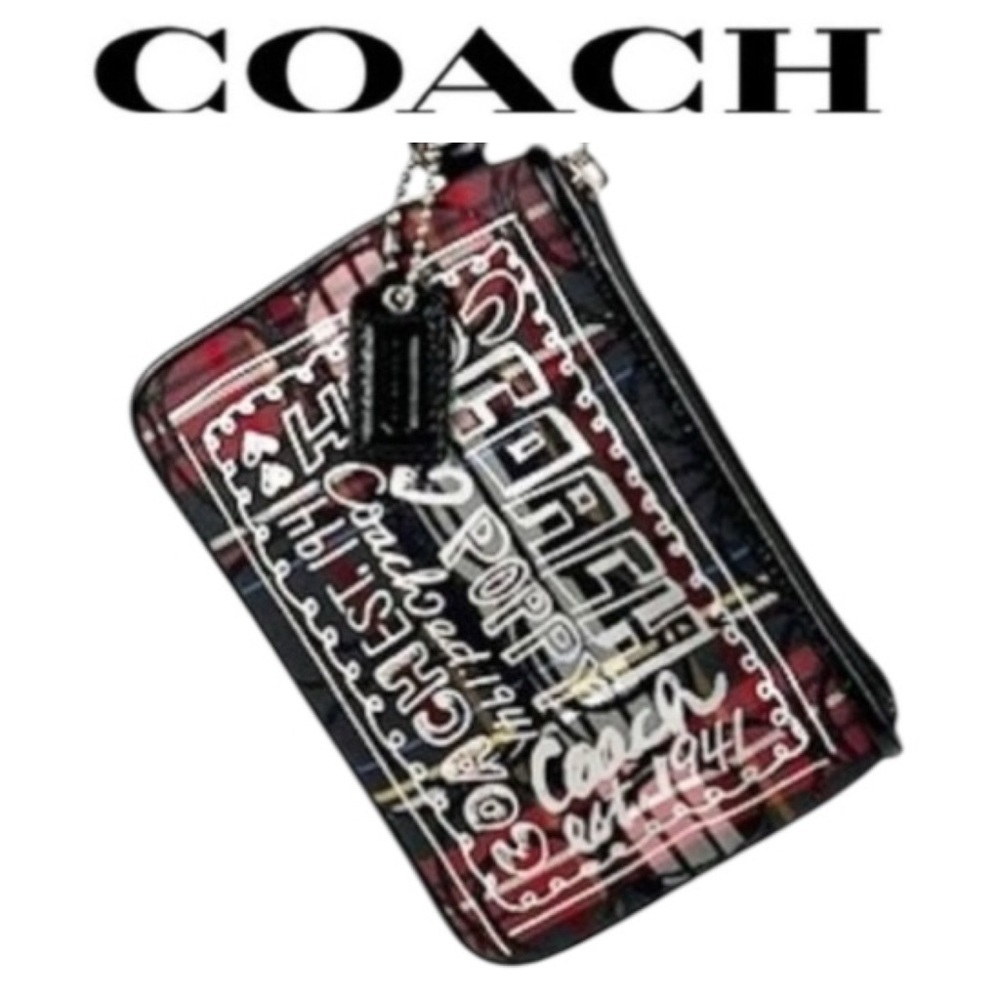 Coach Poppy Tartan Plaid Wristlet Black Red  Graffiti Patent Leather Y2K Vintage